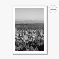 Portland Oregon Skyline Black and White Fine Art Photo Print, Mount Hood, Poster, USA