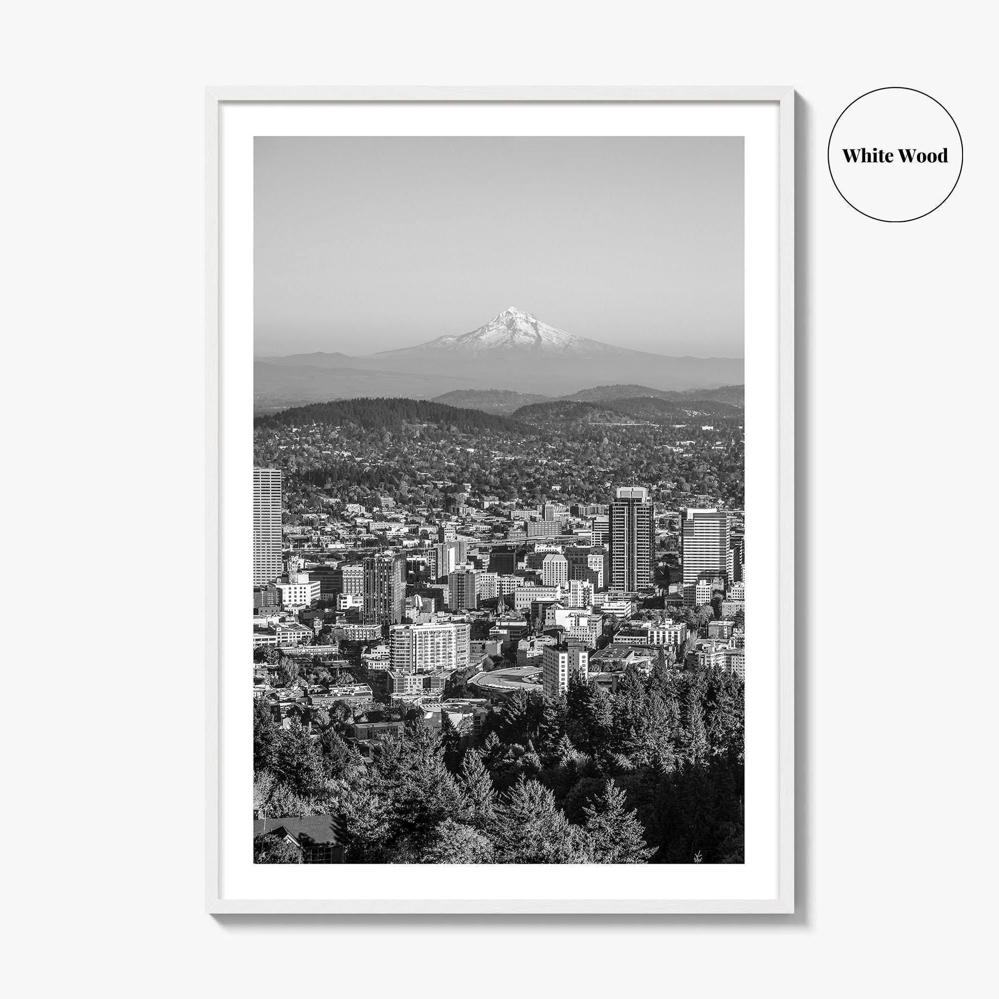 Portland Oregon Skyline Black and White Fine Art Photo Print, Mount Hood, Poster, USA