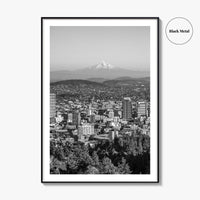Portland Oregon Skyline Black and White Fine Art Photo Print, Mount Hood, Poster, USA