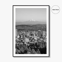 Portland Oregon Skyline Black and White Fine Art Photo Print, Mount Hood, Poster, USA