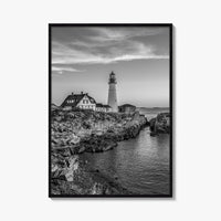 Portland Head Light Black and White Fine Art Photo Print, Maine Lighthouse Poster, USA