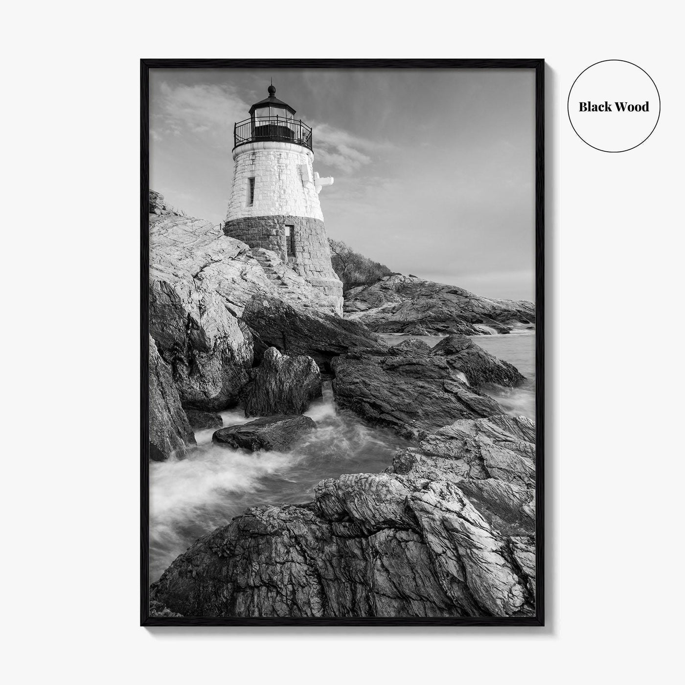 Newport Black and White Fine Art Photo Print, Castle Hill Lighthouse Rhode Island Poster