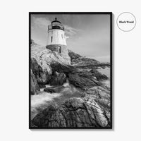 Newport Black and White Fine Art Photo Print, Castle Hill Lighthouse Rhode Island Poster