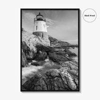 Newport Black and White Fine Art Photo Print, Castle Hill Lighthouse Rhode Island Poster