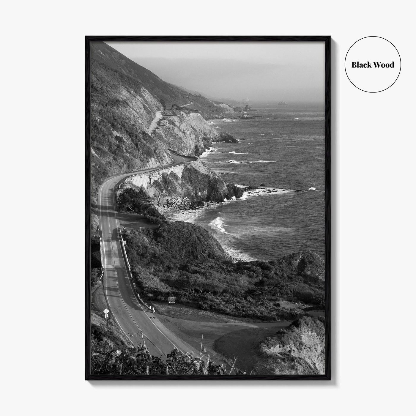 Pacific Coast Highway Black and White Fine Art Photo Print, Big Sur California Poster