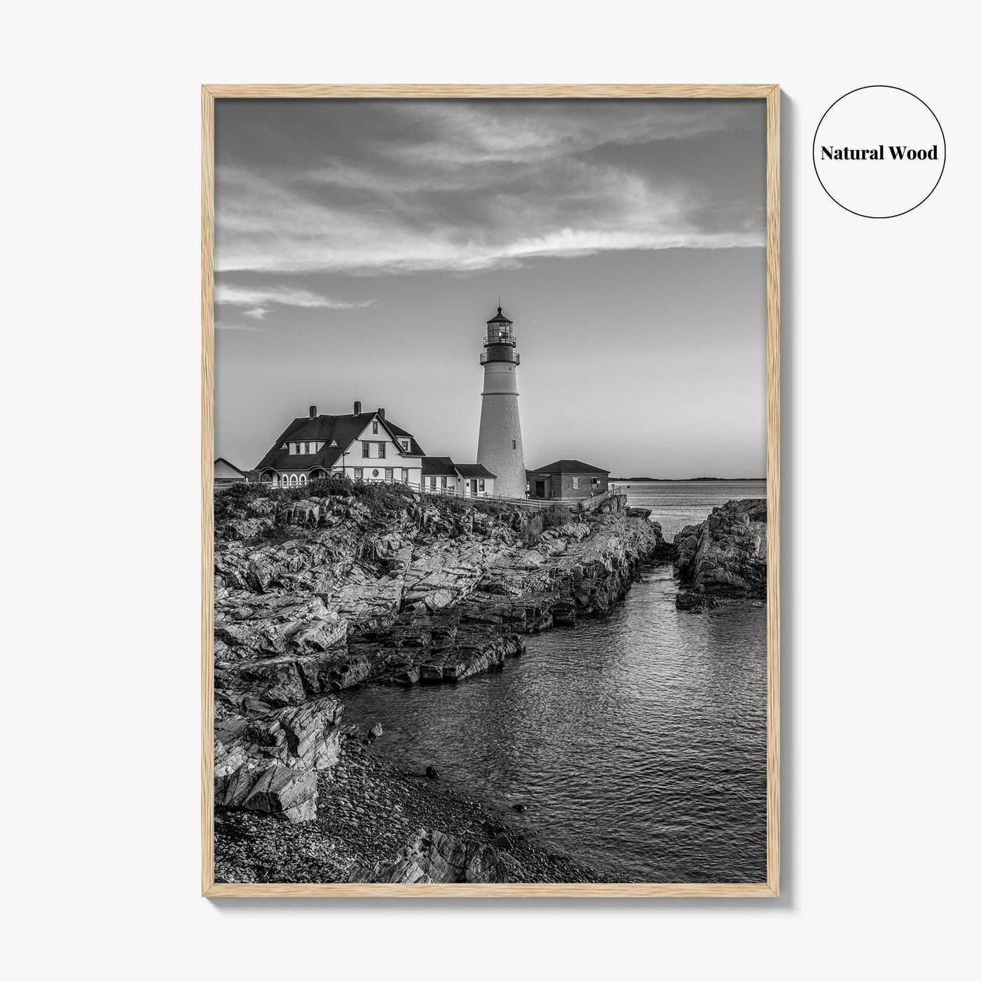 Portland Head Light Black and White Fine Art Photo Print, Maine Lighthouse Poster, USA