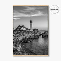 Portland Head Light Black and White Fine Art Photo Print, Maine Lighthouse Poster, USA