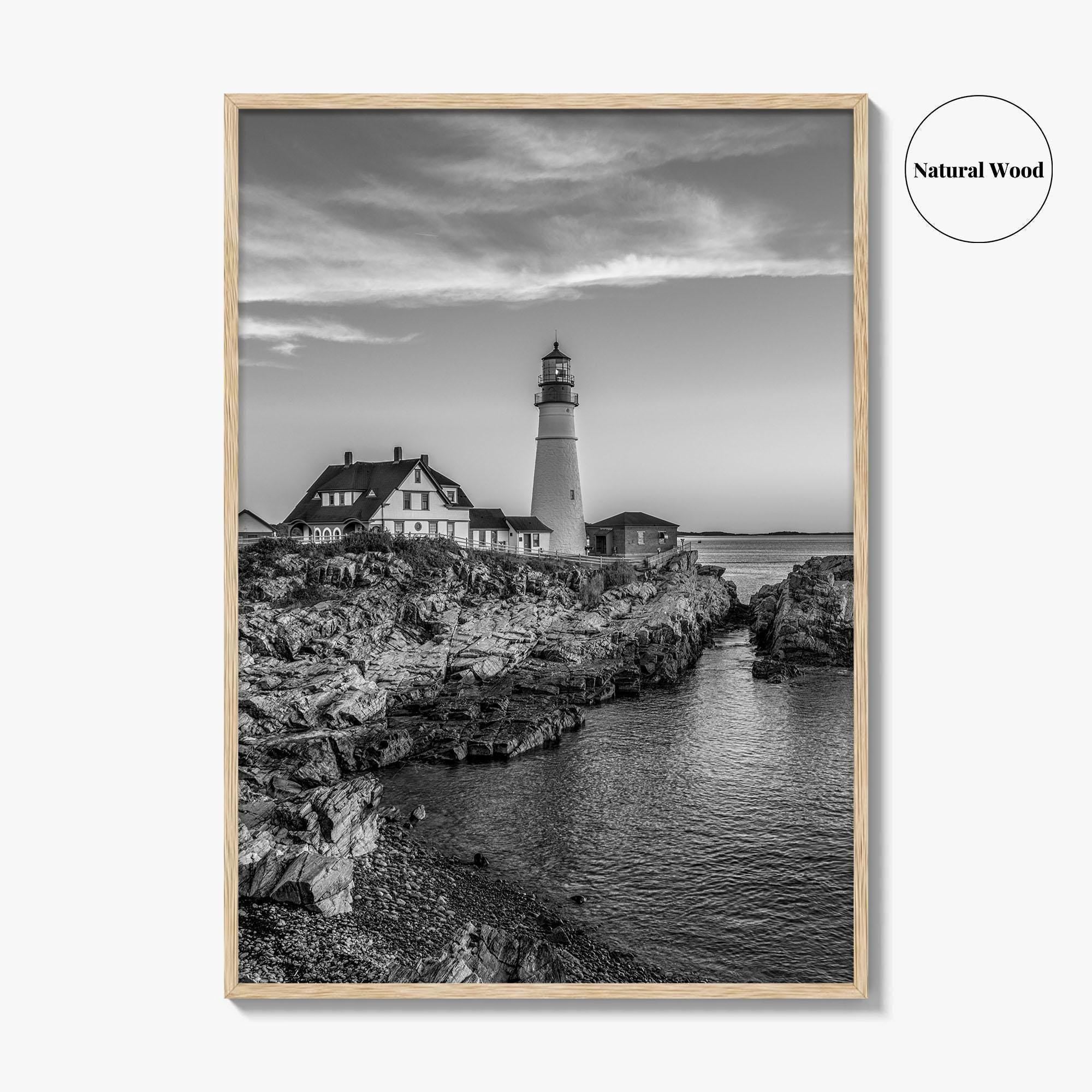 Portland Head Light Black and White Fine Art Photo Print, Maine Lighthouse Poster, USA