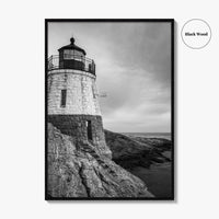 Newport Rhode Island Black and White Fine Art Photo Print, Castle Hill Lighthouse Poster