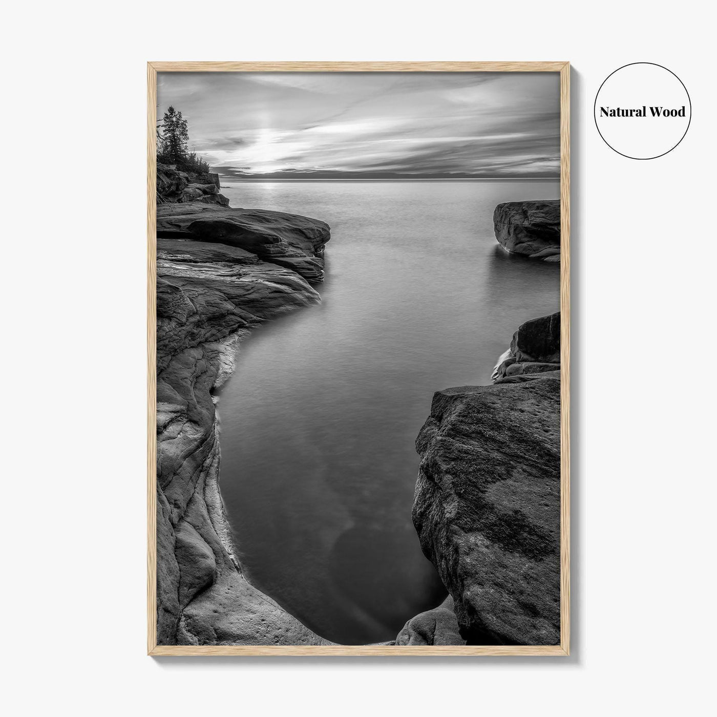 Pictured Rocks Black and White Fine Art Photo Print, Lake Superior Michigan Poster