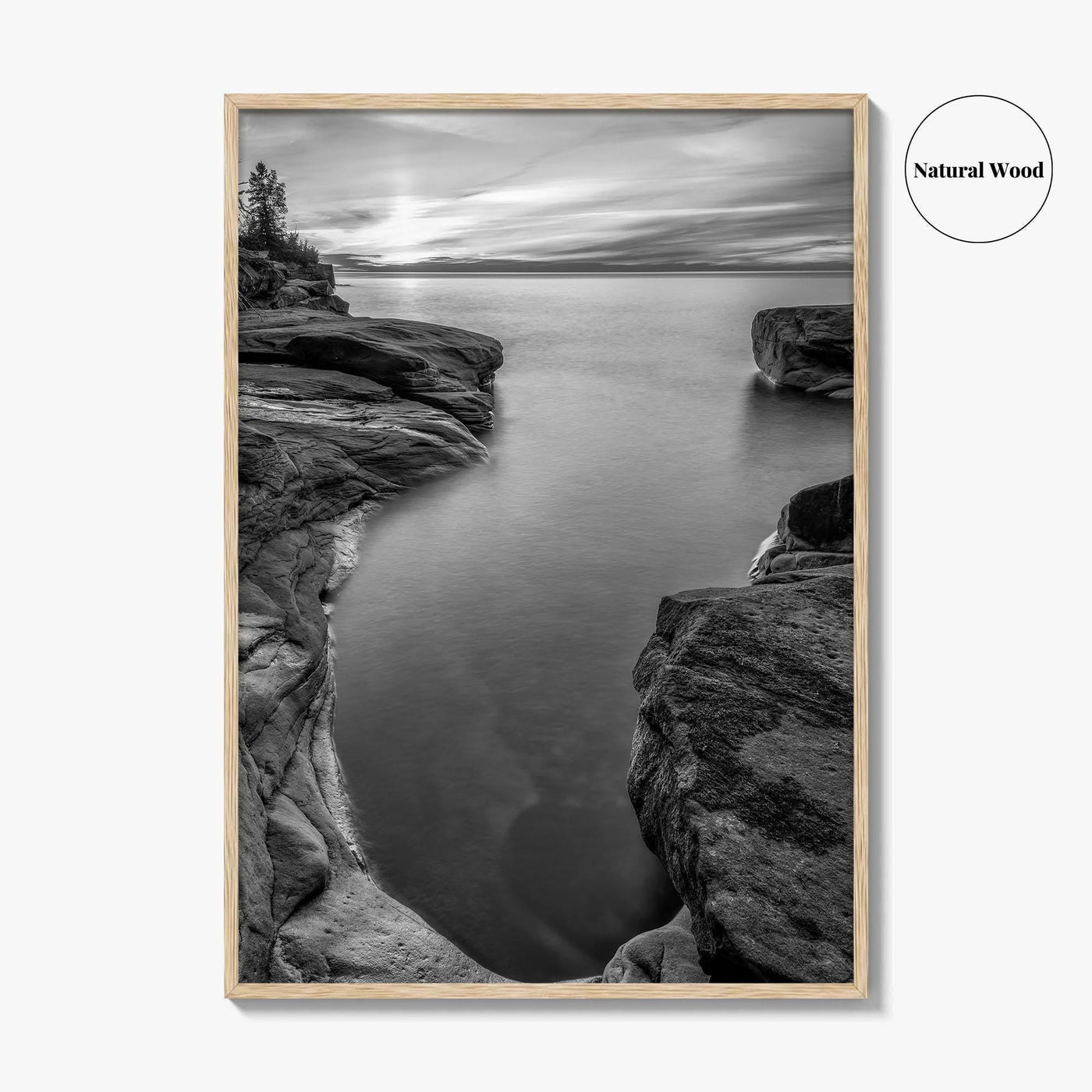 Pictured Rocks Black and White Fine Art Photo Print, Lake Superior Michigan Poster
