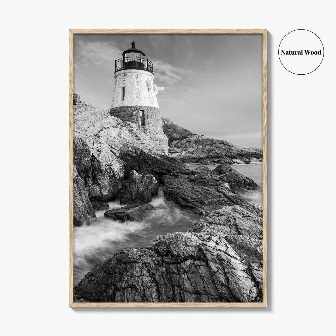 Newport Black and White Fine Art Photo Print, Castle Hill Lighthouse Rhode Island Poster