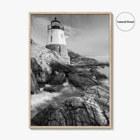 Newport Black and White Fine Art Photo Print, Castle Hill Lighthouse Rhode Island Poster