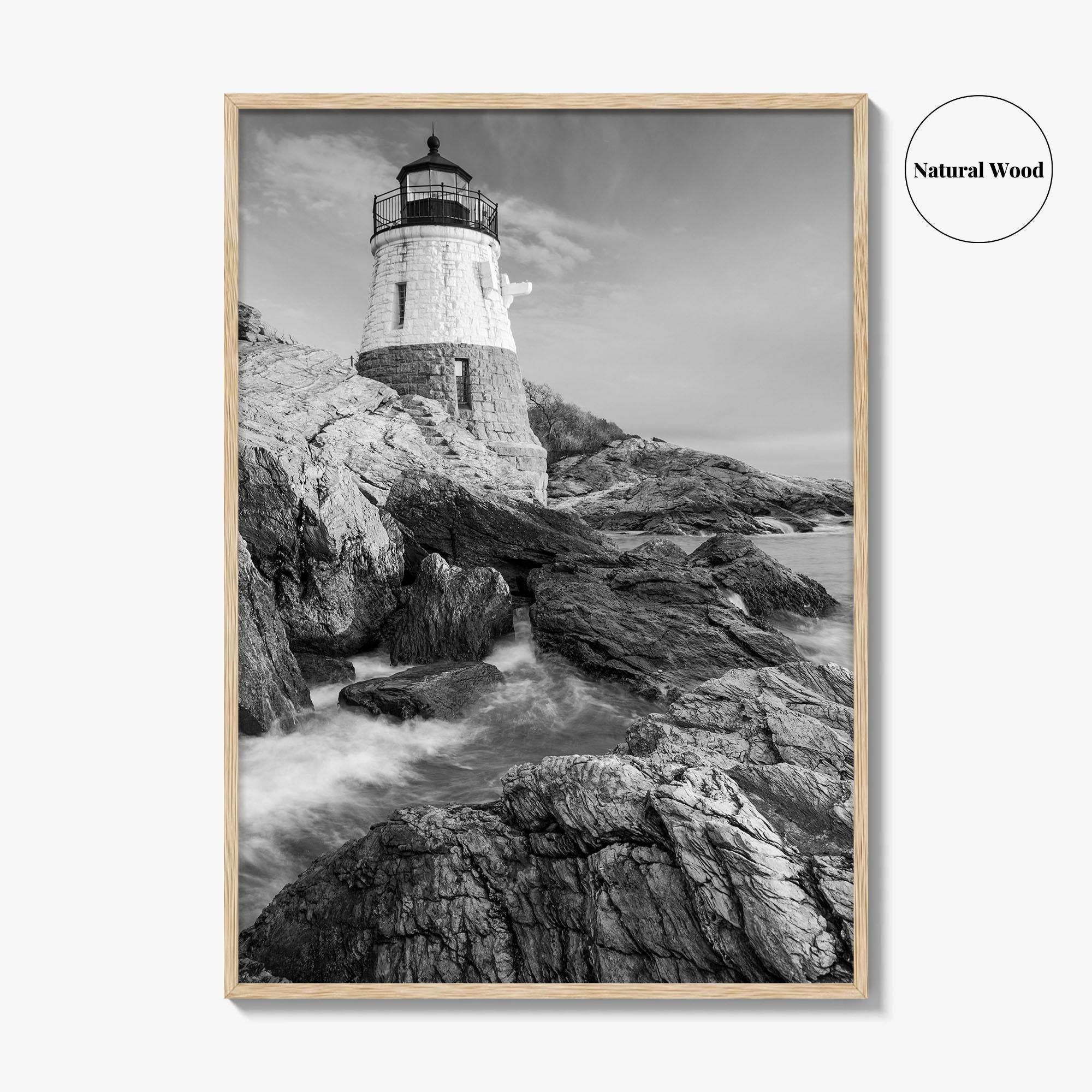Newport Black and White Fine Art Photo Print, Castle Hill Lighthouse Rhode Island Poster