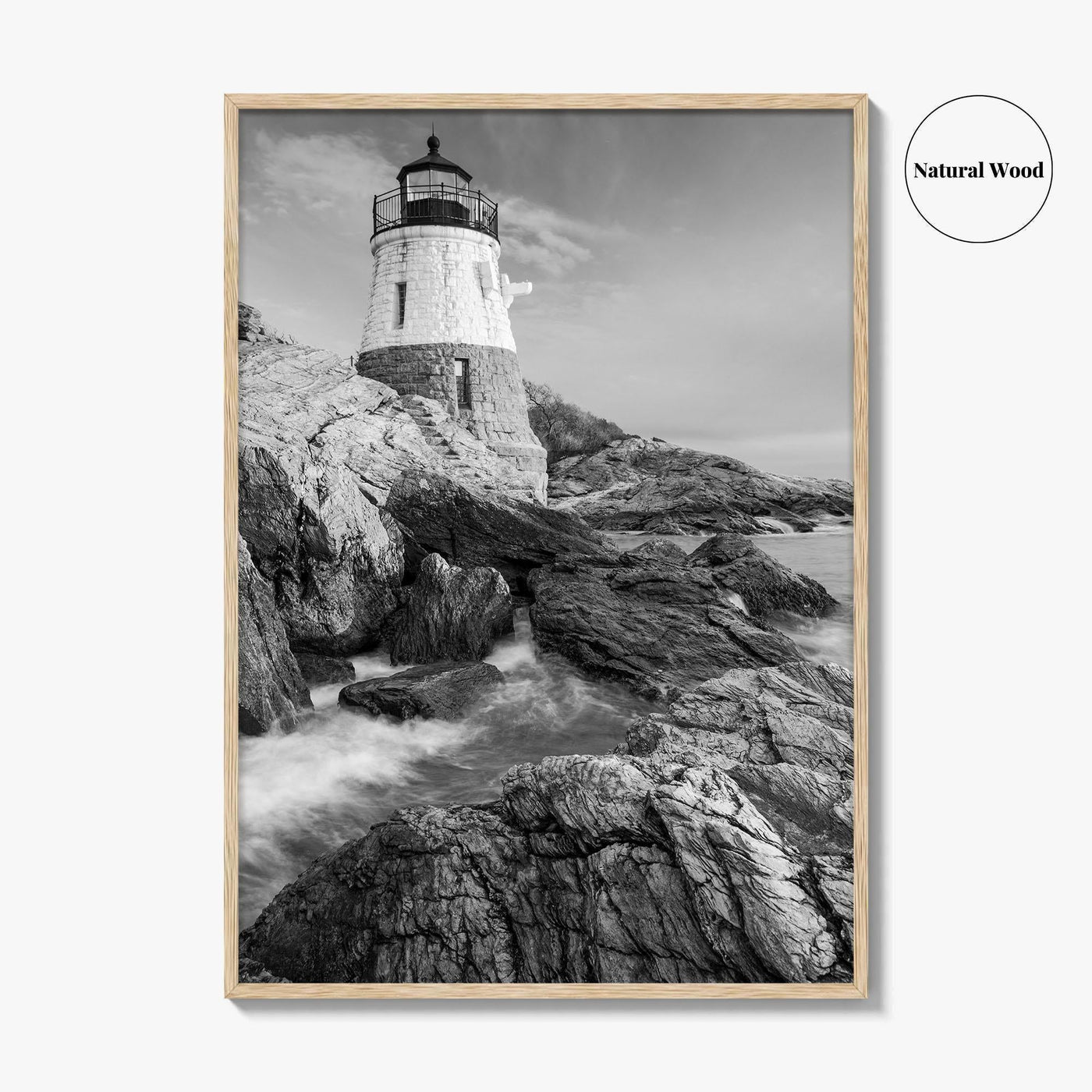 Newport Black and White Fine Art Photo Print, Castle Hill Lighthouse Rhode Island Poster