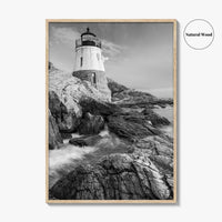 Newport Black and White Fine Art Photo Print, Castle Hill Lighthouse Rhode Island Poster