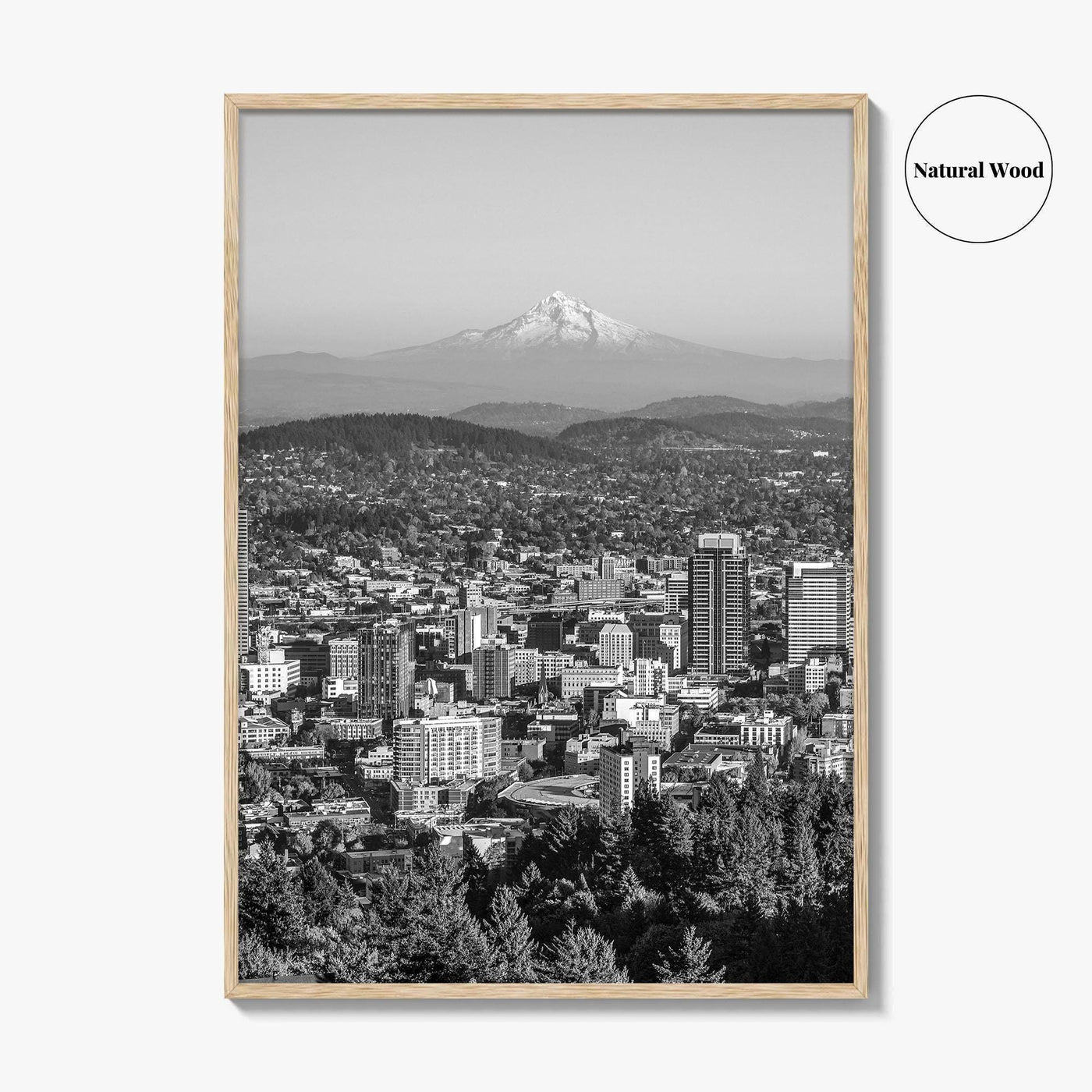 Portland Oregon Skyline Black and White Fine Art Photo Print, Mount Hood, Poster, USA