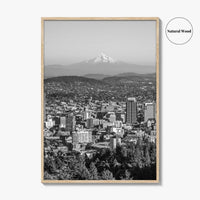 Portland Oregon Skyline Black and White Fine Art Photo Print, Mount Hood, Poster, USA