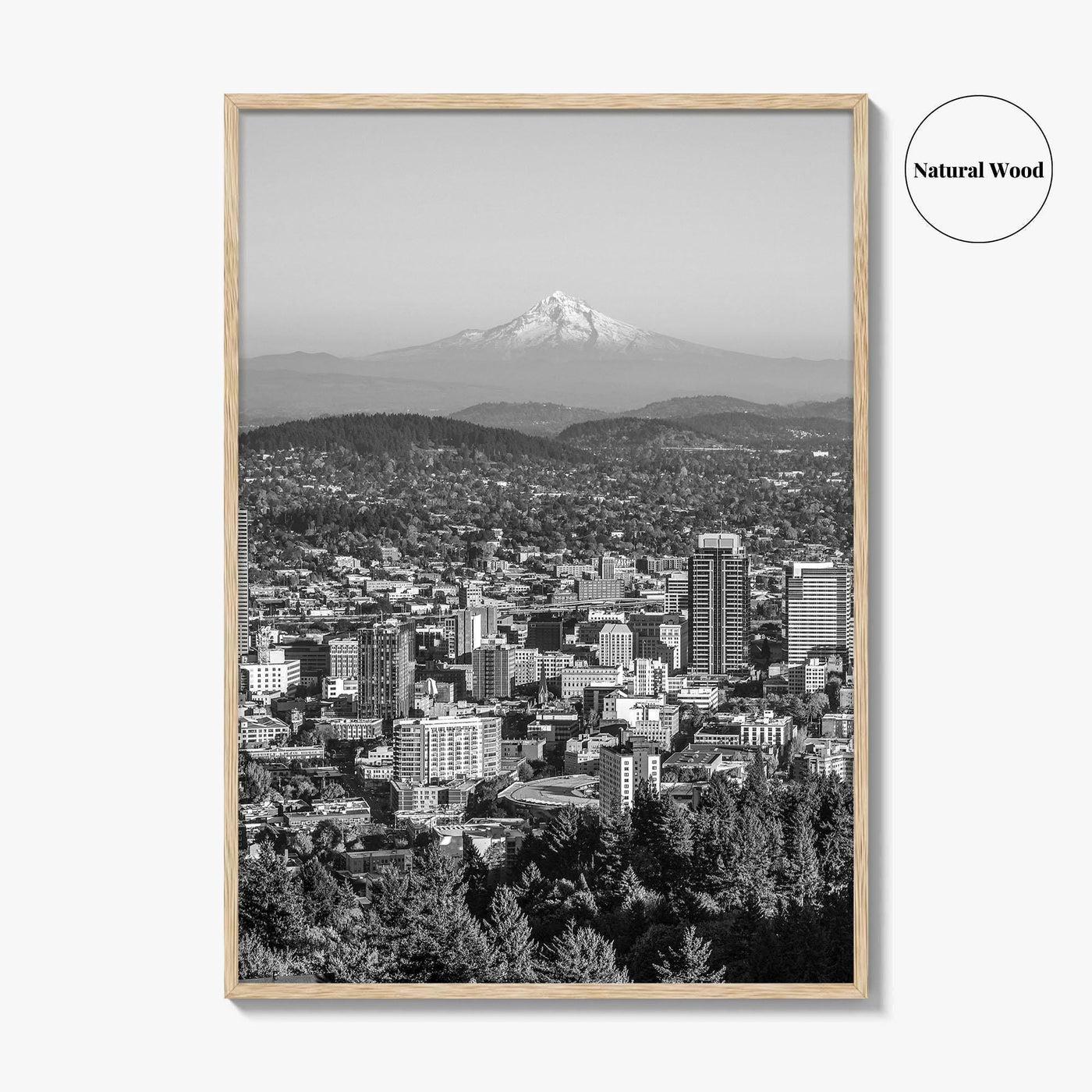 Portland Oregon Skyline Black and White Fine Art Photo Print, Mount Hood, Poster, USA