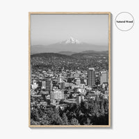 Portland Oregon Skyline Black and White Fine Art Photo Print, Mount Hood, Poster, USA