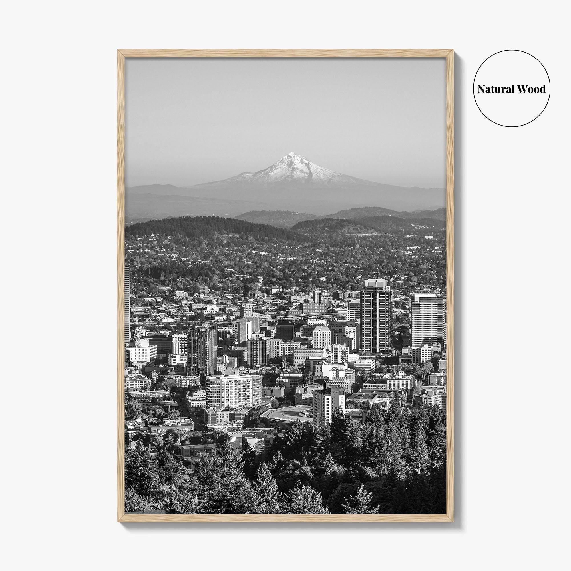 Portland Oregon Skyline Black and White Fine Art Photo Print, Mount Hood, Poster, USA