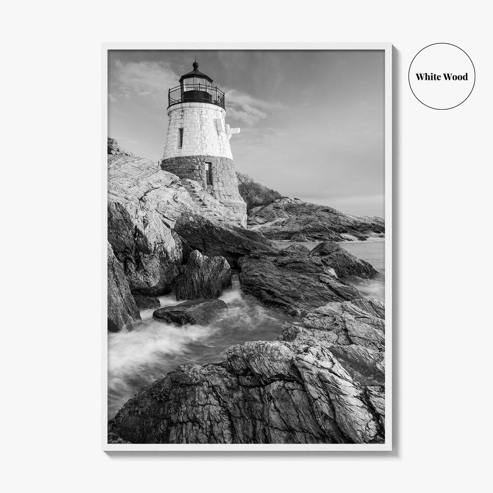 Newport Black and White Fine Art Photo Print, Castle Hill Lighthouse Rhode Island Poster