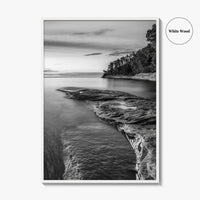 Pictured Rocks Black and White Fine Art Photo Print, Lake Superior Michigan Poster