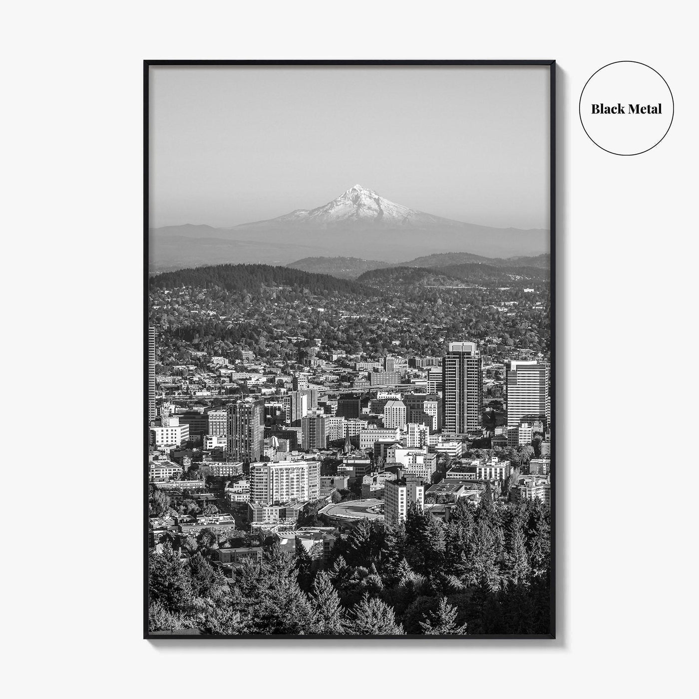 Portland Oregon Skyline Black and White Fine Art Photo Print, Mount Hood, Poster, USA