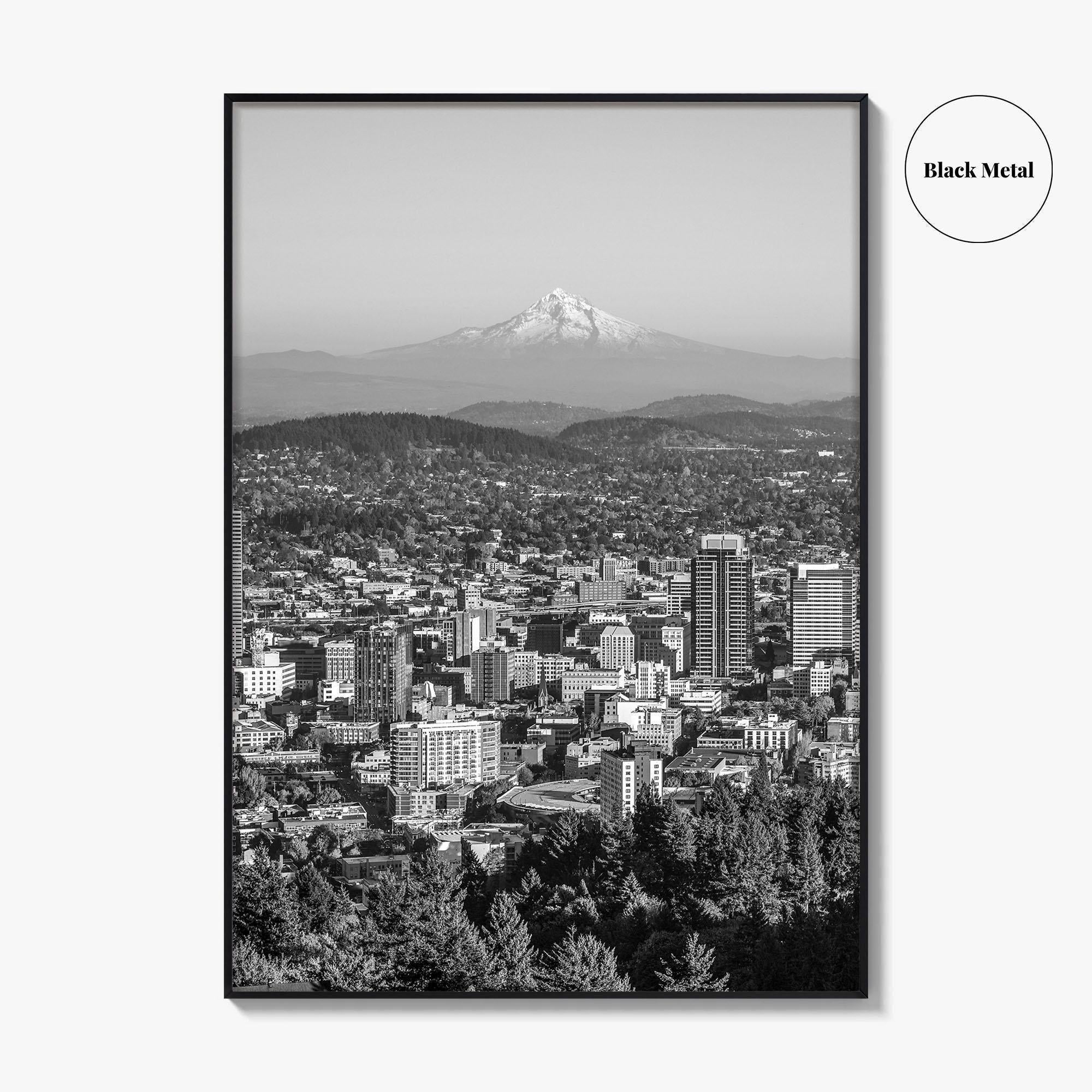 Portland Oregon Skyline Black and White Fine Art Photo Print, Mount Hood, Poster, USA