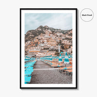Positano Fine Art Photo Print, Amalfi Coast Italy Beach Umbrellas Wall Decor Poster