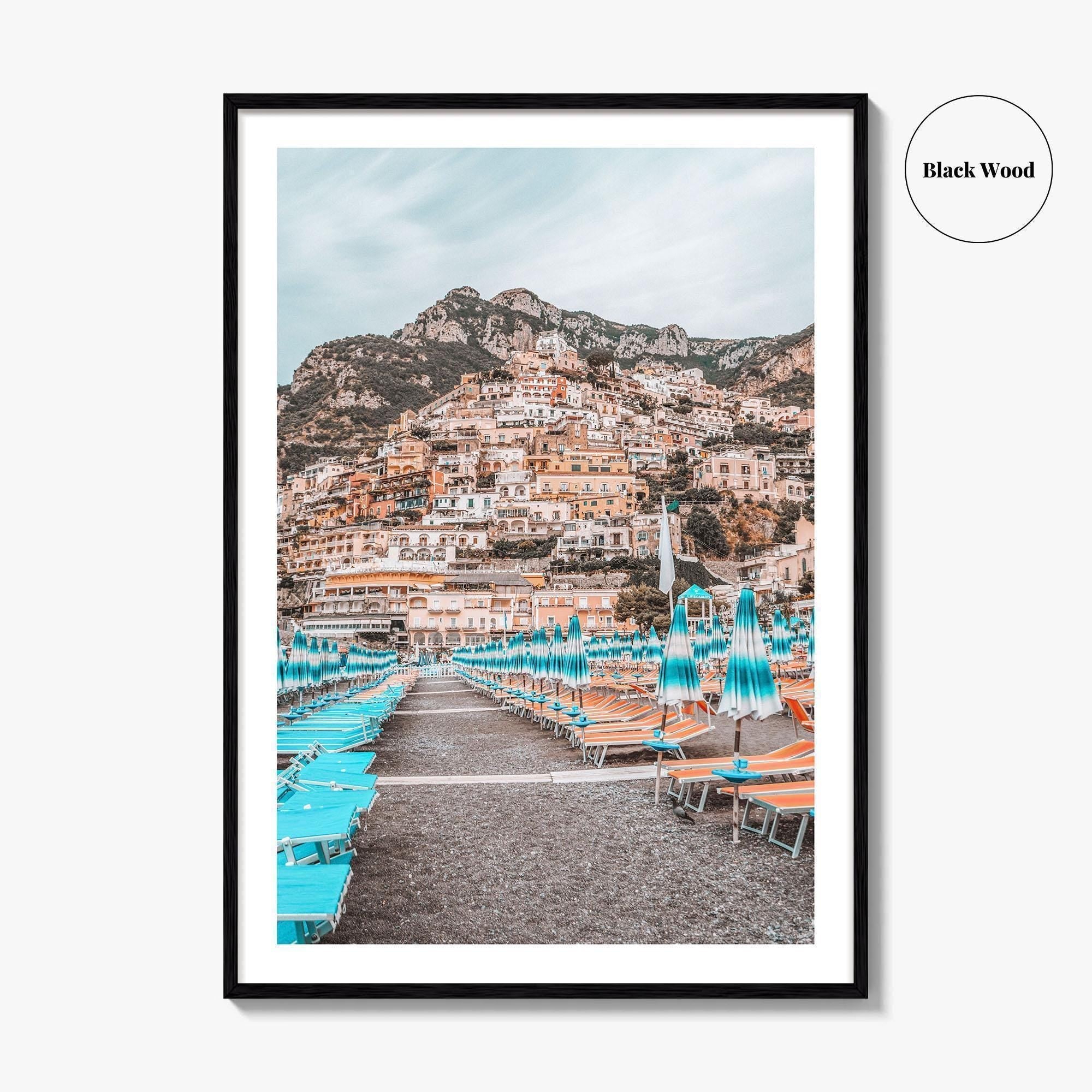 Positano Fine Art Photo Print, Amalfi Coast Italy Beach Umbrellas Wall Decor Poster