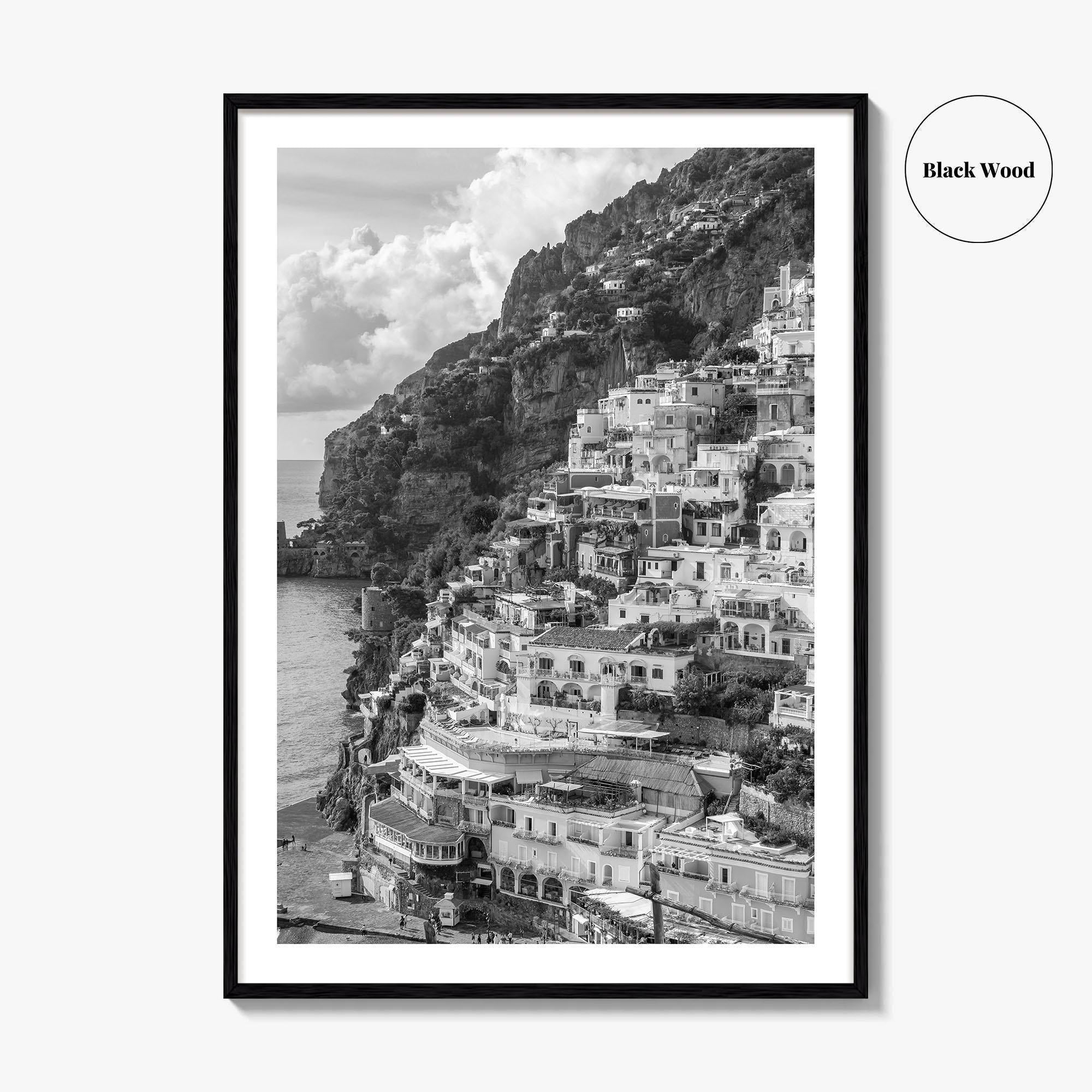 Positano Black and White Fine Art Photo Print, Amalfi Coast Italy Poster