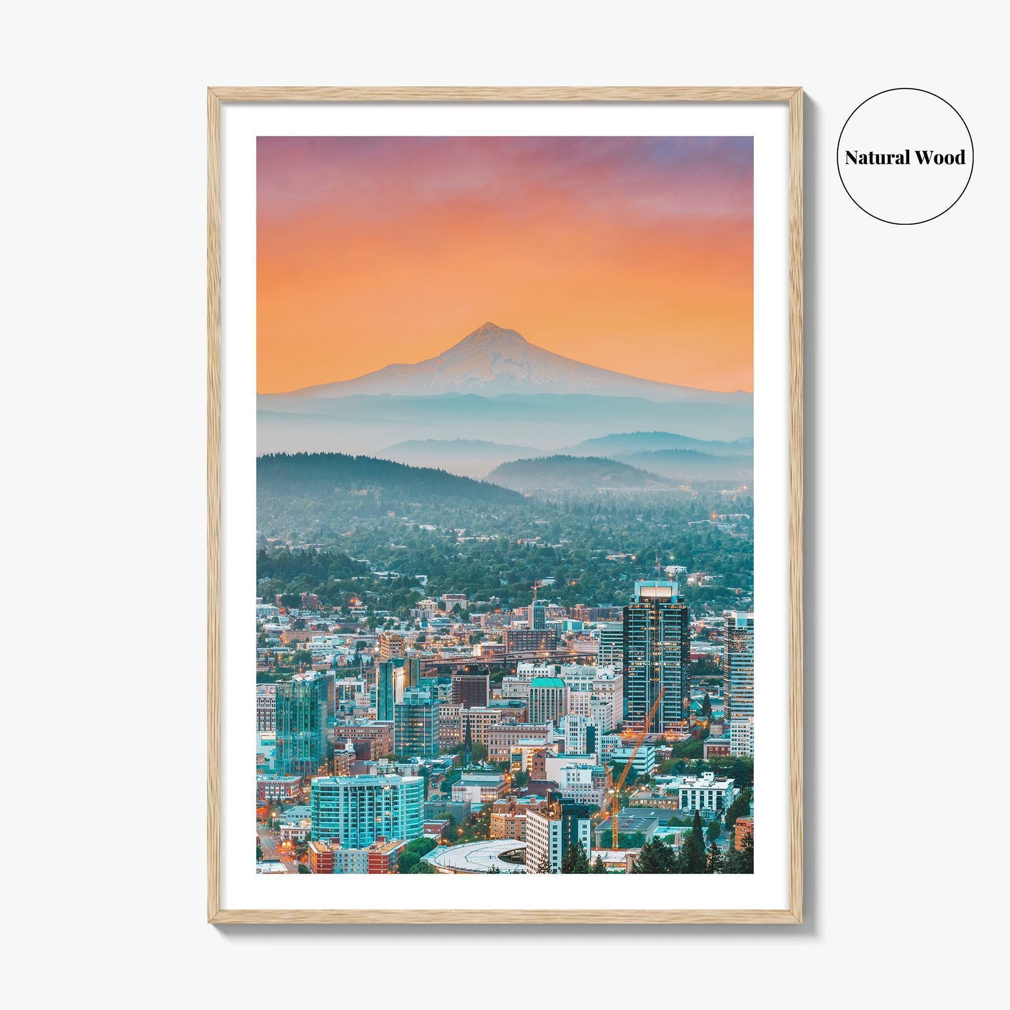 Portland Oregon Skyline Fine Art Photo Print, Mt Hood, USA Wall Poster