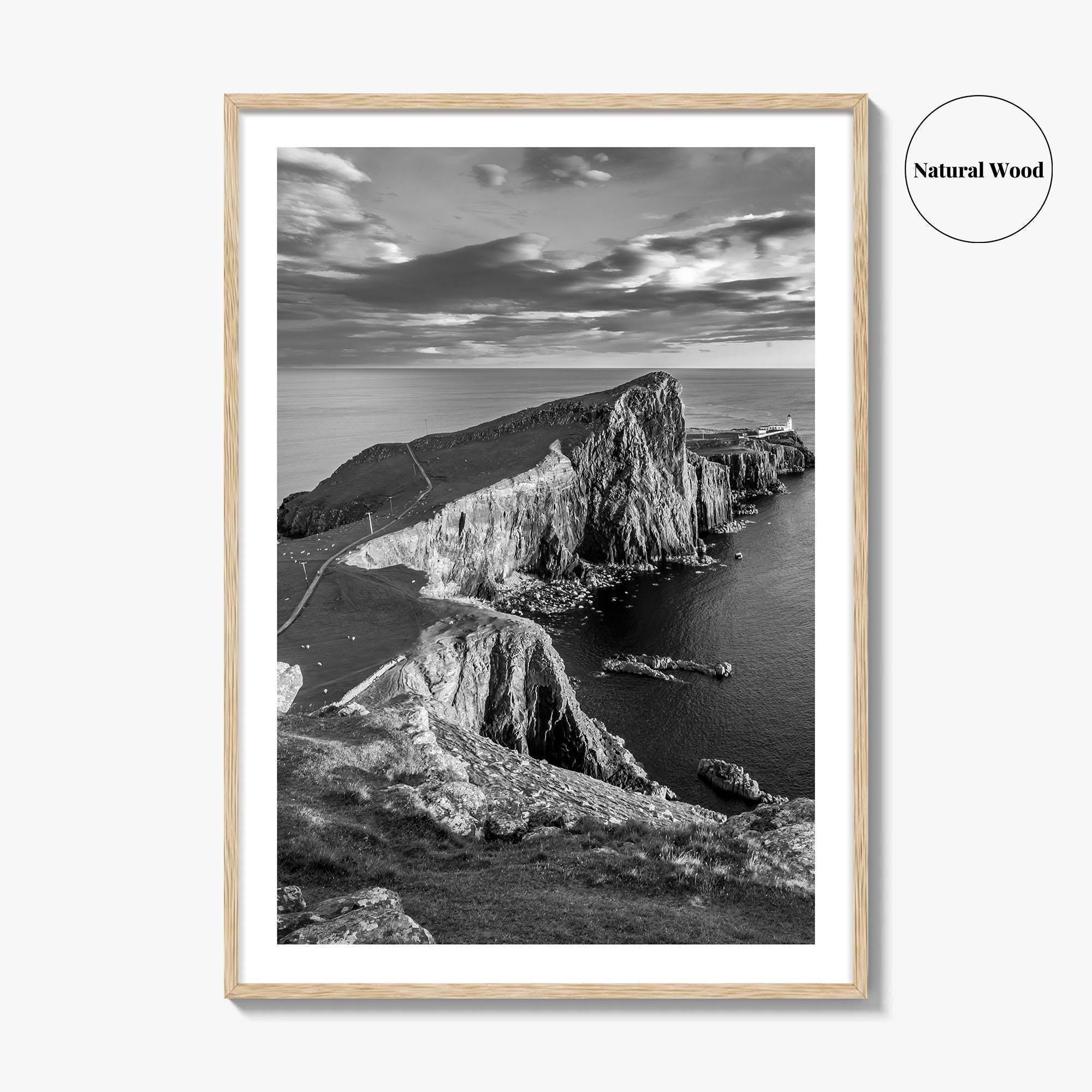 Neist Point Lighthouse Black and White Fine Art Photo Print, Isle of Skye Poster