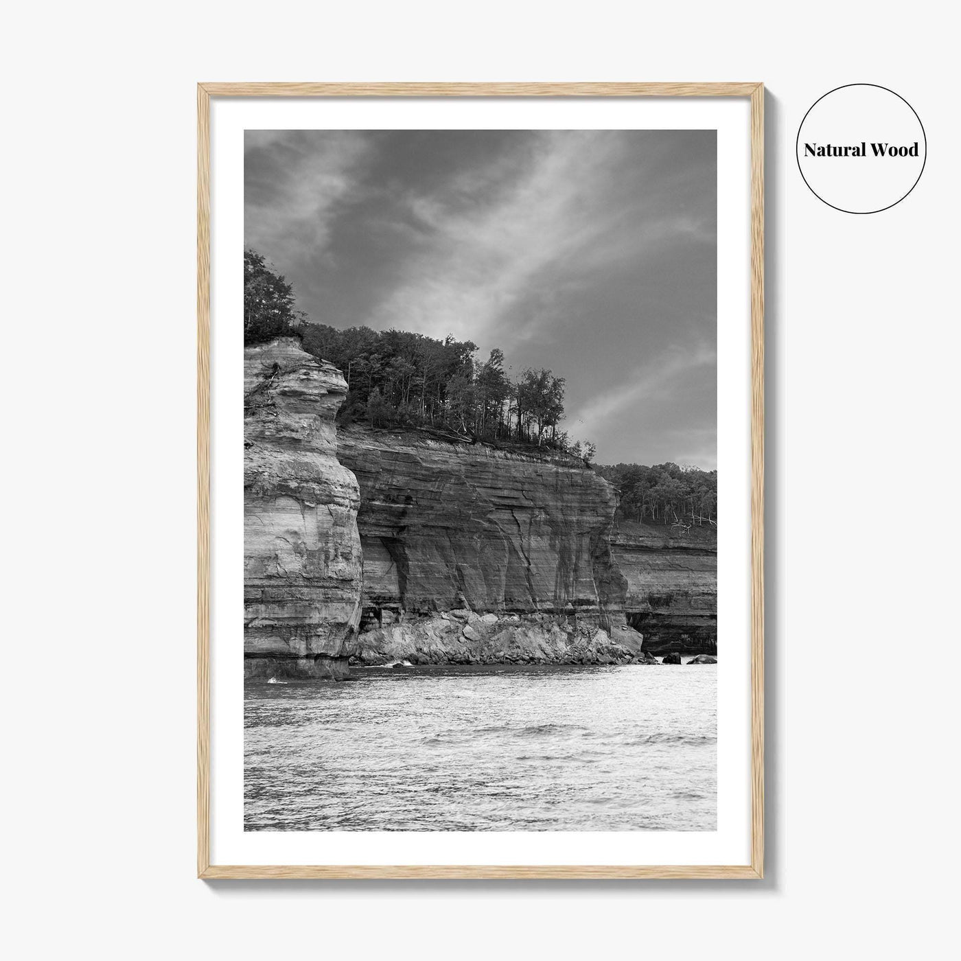 Pictured Rocks Black and White Fine Art Photo Print, Munising Michigan Poster