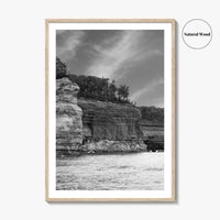 Pictured Rocks Black and White Fine Art Photo Print, Munising Michigan Poster