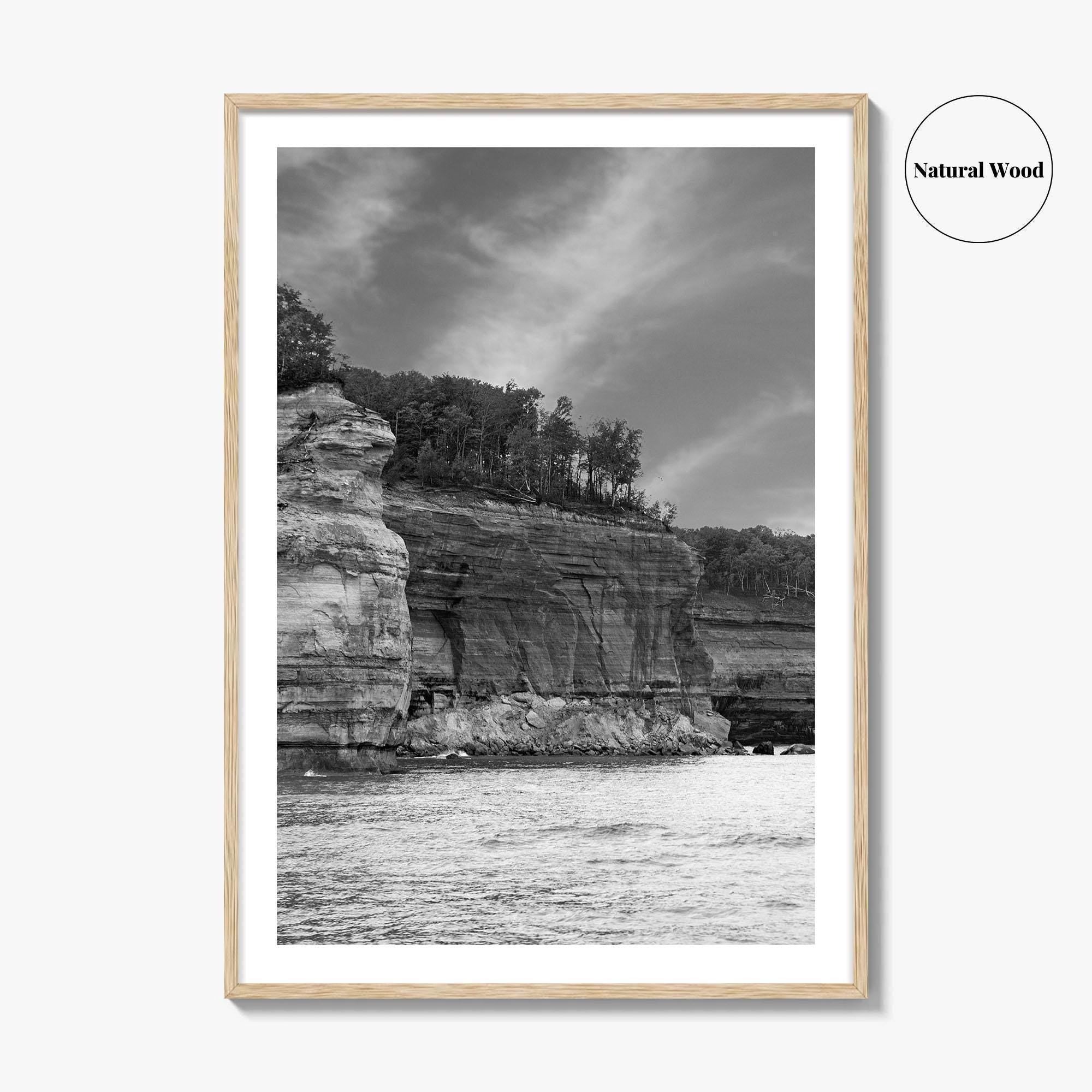 Pictured Rocks Black and White Fine Art Photo Print, Munising Michigan Poster