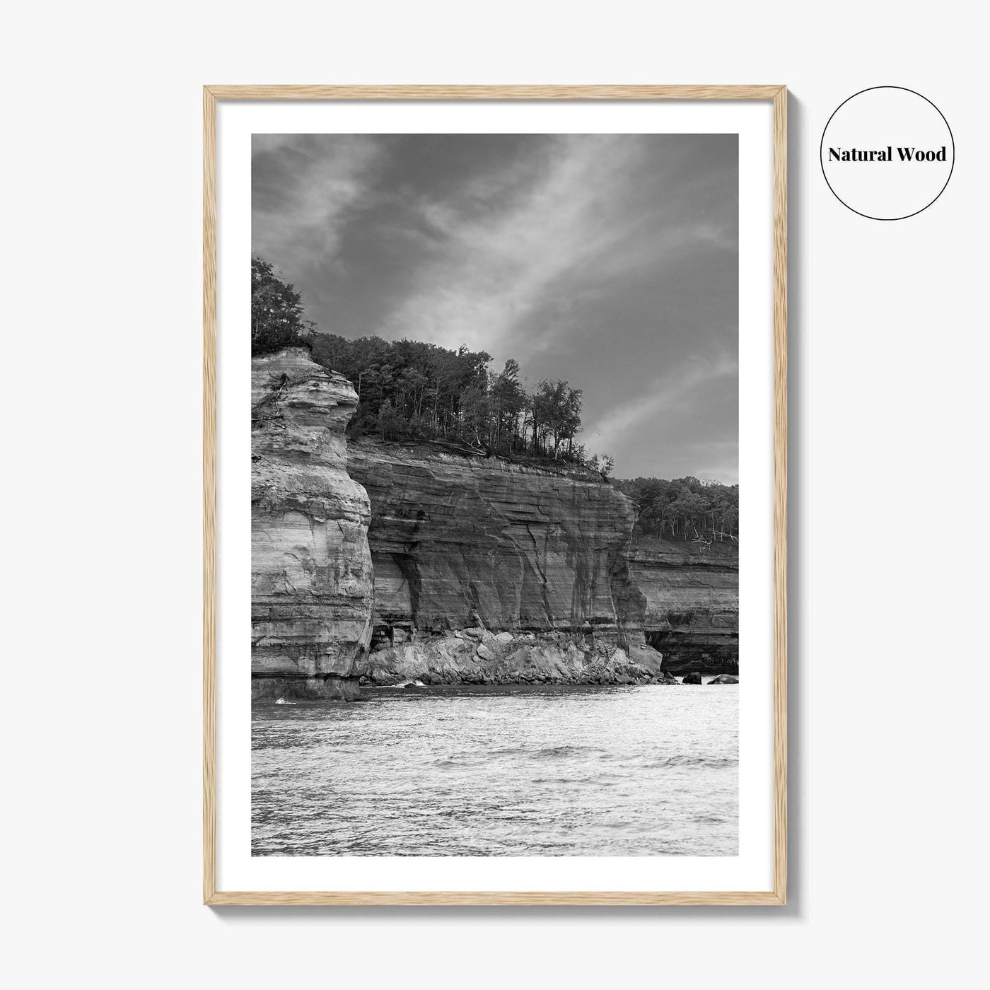 Pictured Rocks Black and White Fine Art Photo Print, Munising Michigan Poster