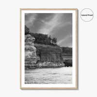 Pictured Rocks Black and White Fine Art Photo Print, Munising Michigan Poster