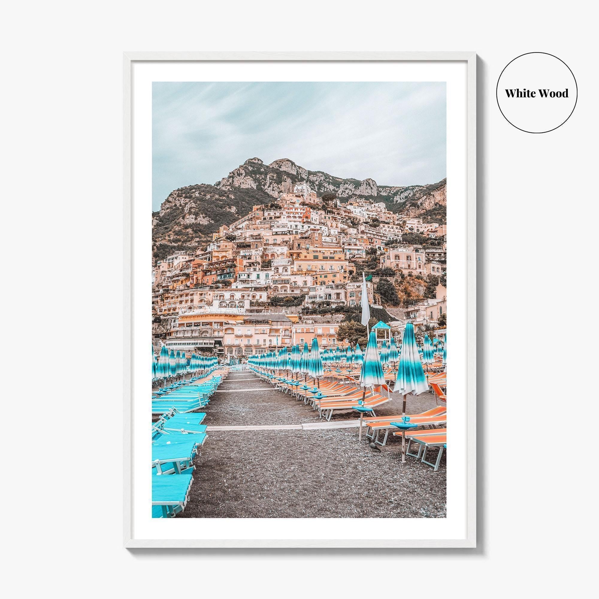 Positano Fine Art Photo Print, Amalfi Coast Italy Beach Umbrellas Wall Decor Poster