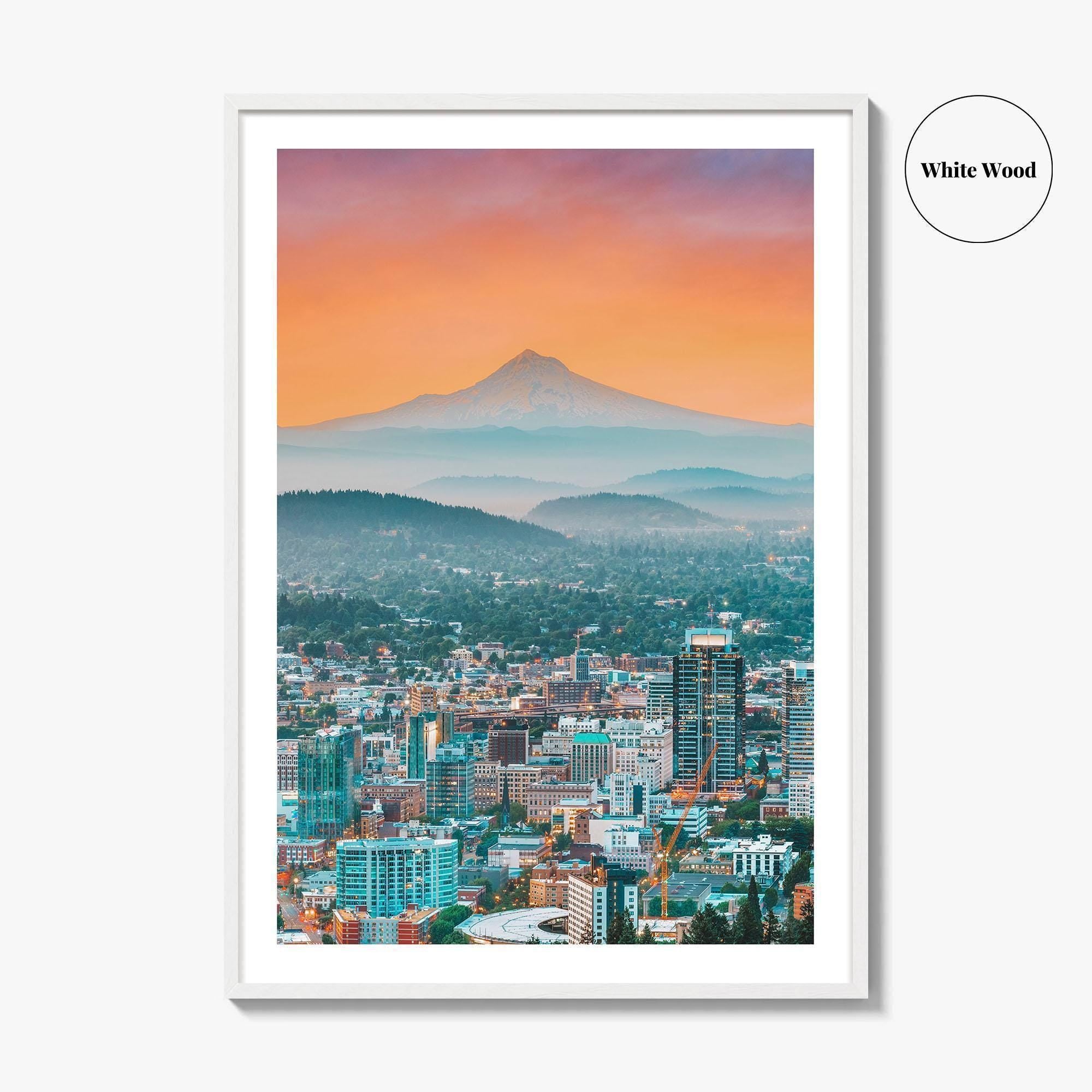 Portland Oregon Skyline Fine Art Photo Print, Mt Hood, USA Wall Poster
