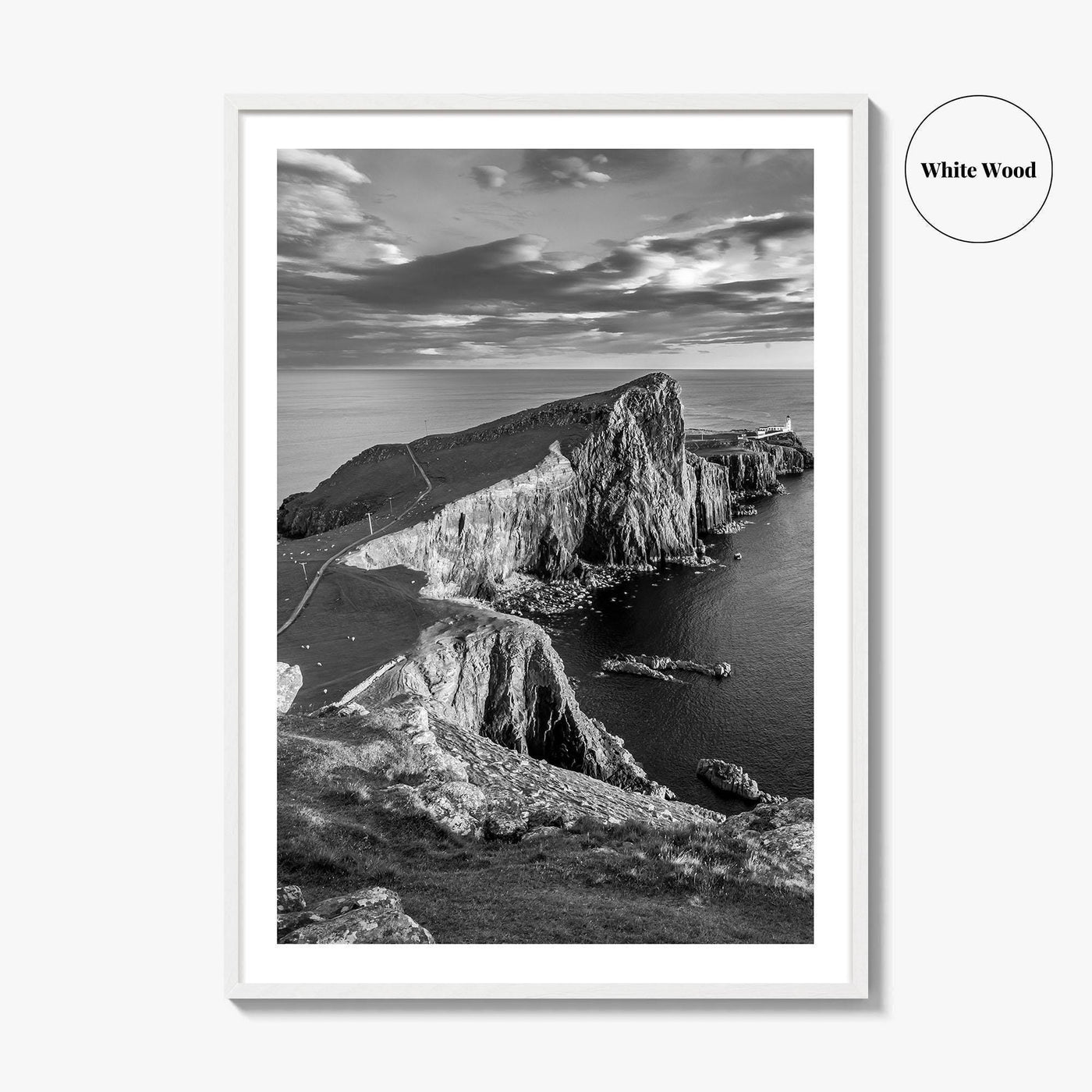 Neist Point Lighthouse Black and White Fine Art Photo Print, Isle of Skye Poster