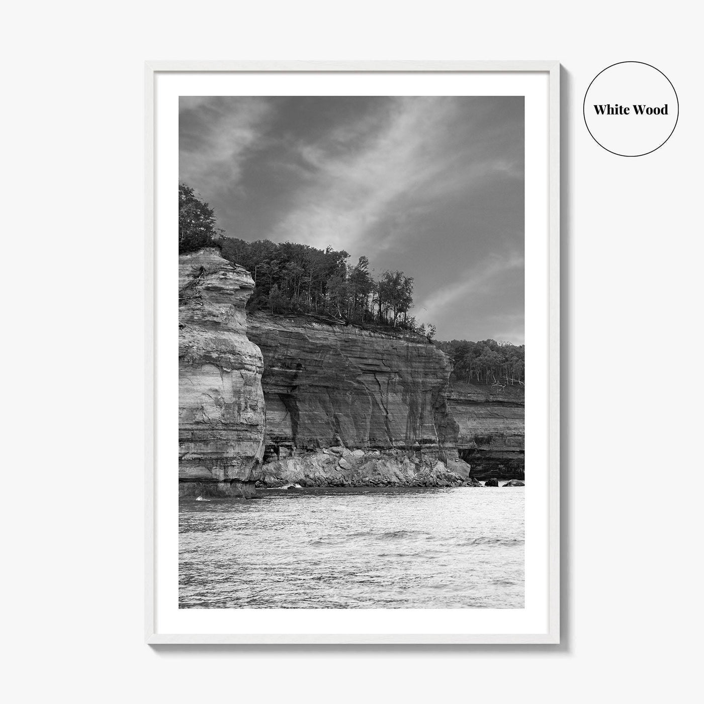 Pictured Rocks Black and White Fine Art Photo Print, Munising Michigan Poster