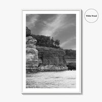 Pictured Rocks Black and White Fine Art Photo Print, Munising Michigan Poster