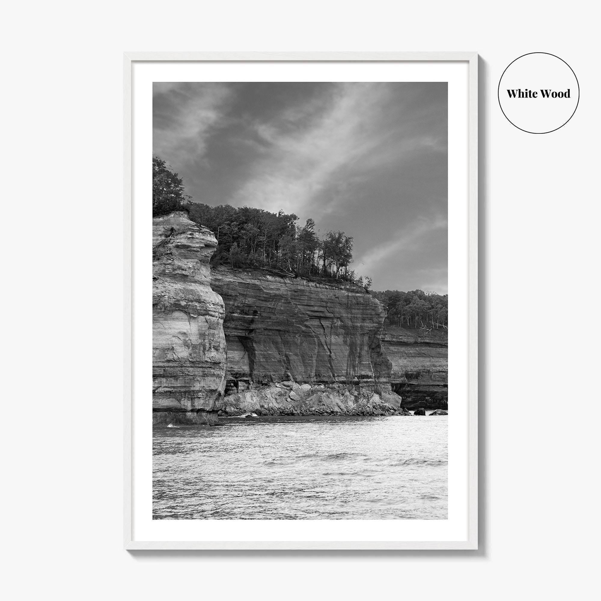Pictured Rocks Black and White Fine Art Photo Print, Munising Michigan Poster