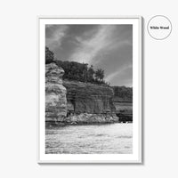 Pictured Rocks Black and White Fine Art Photo Print, Munising Michigan Poster