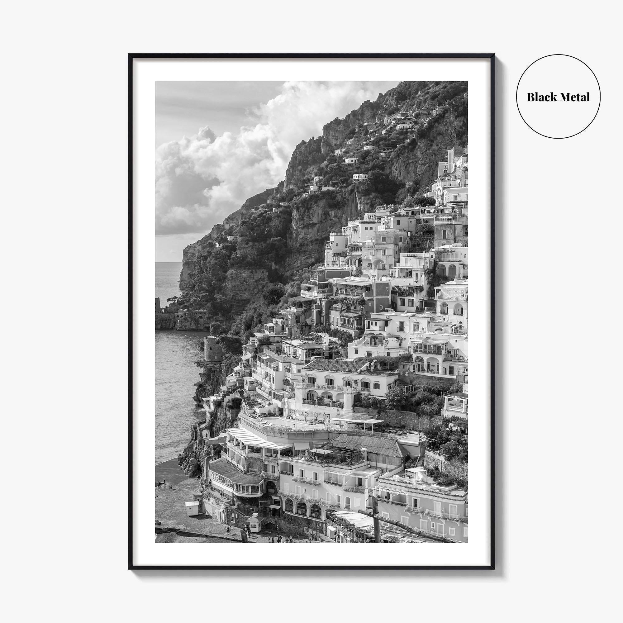 Positano Black and White Fine Art Photo Print, Amalfi Coast Italy Poster