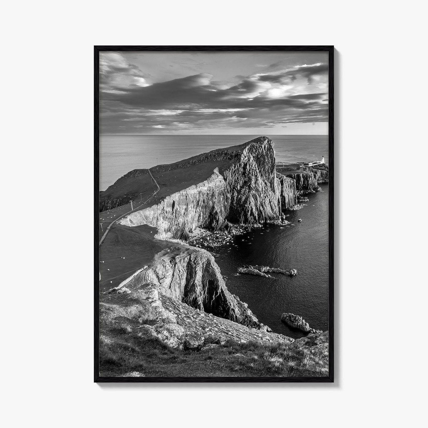 Neist Point Lighthouse Black and White Fine Art Photo Print, Isle of Skye Poster