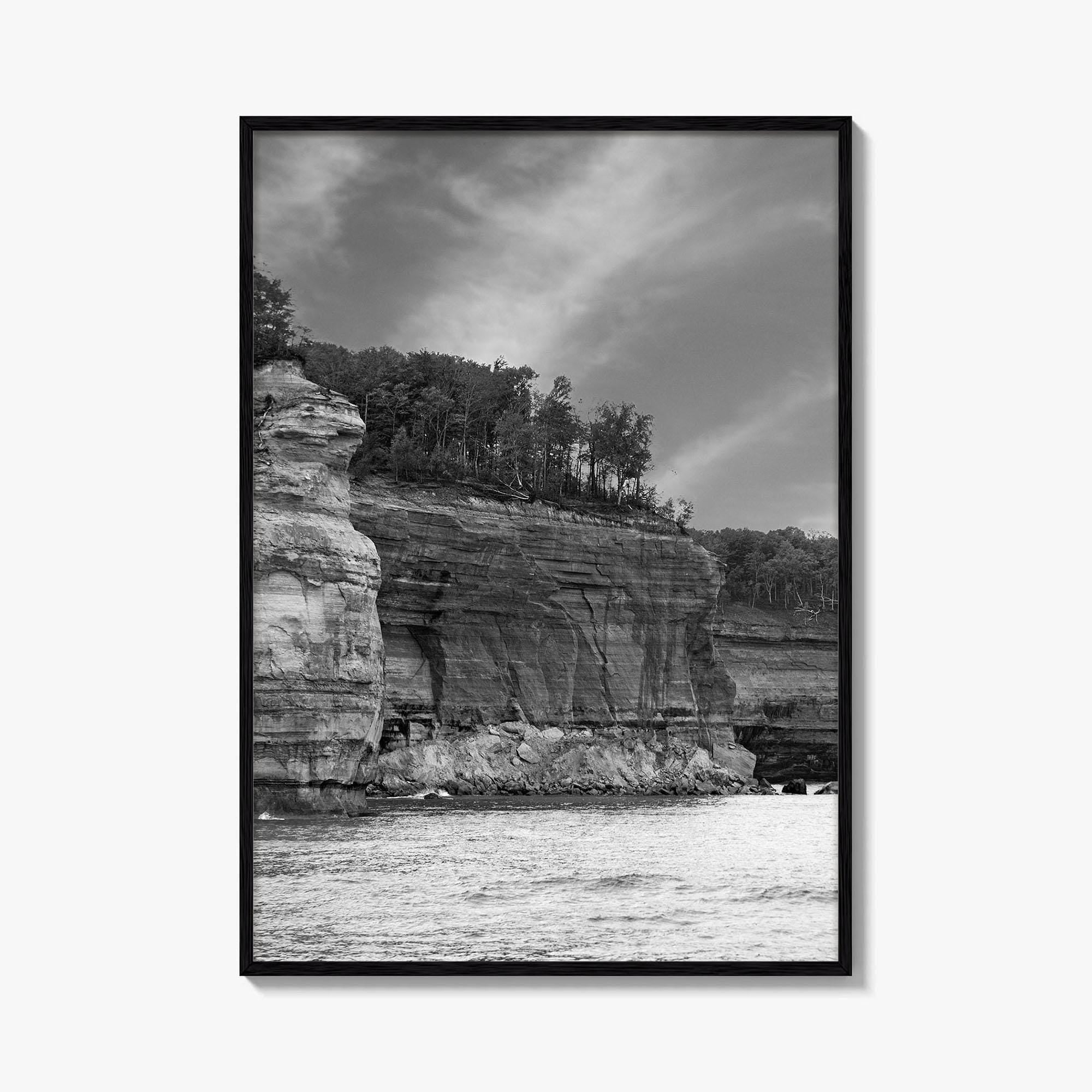 Pictured Rocks Black and White Fine Art Photo Print, Munising Michigan Poster