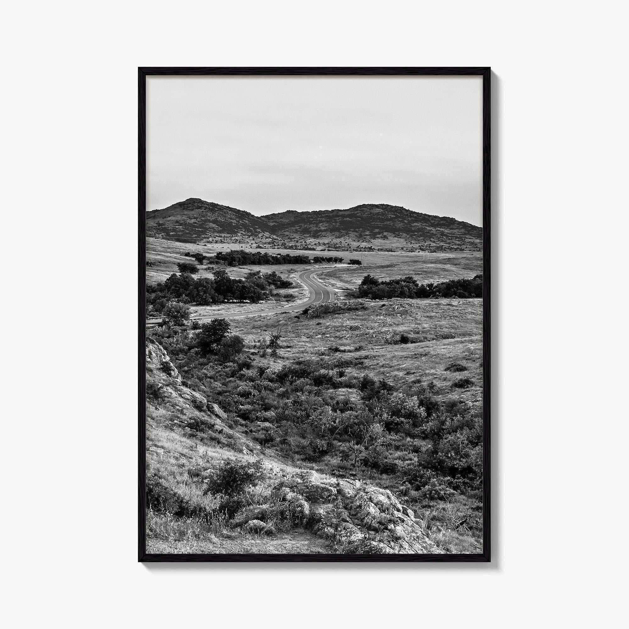 Oklahoma Black and White Fine Art Photo Print, Wichita Mountains, Lawton OK Wall Poster